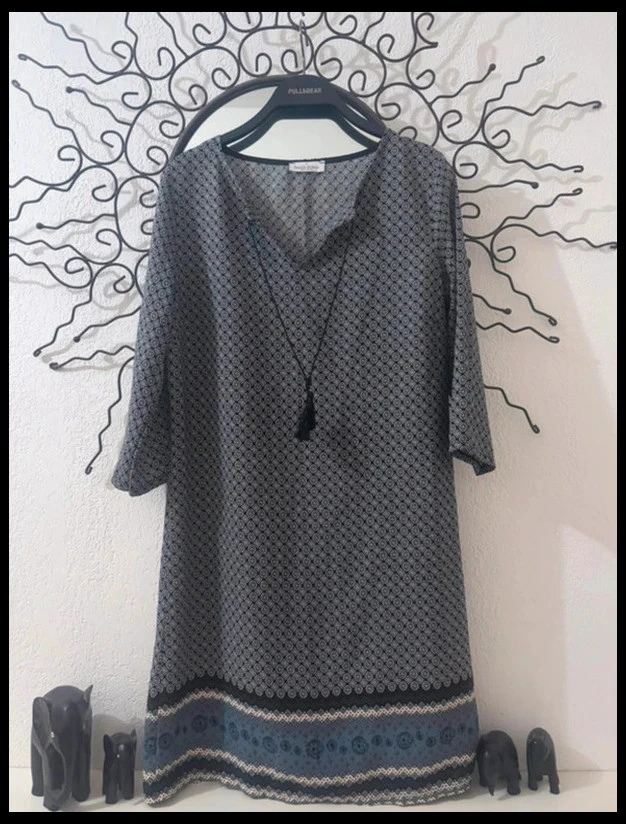 Tunique Camille de Paris Robe Fluide Imprimé Géométrique Noir et Gris Taille 36 S’ ne